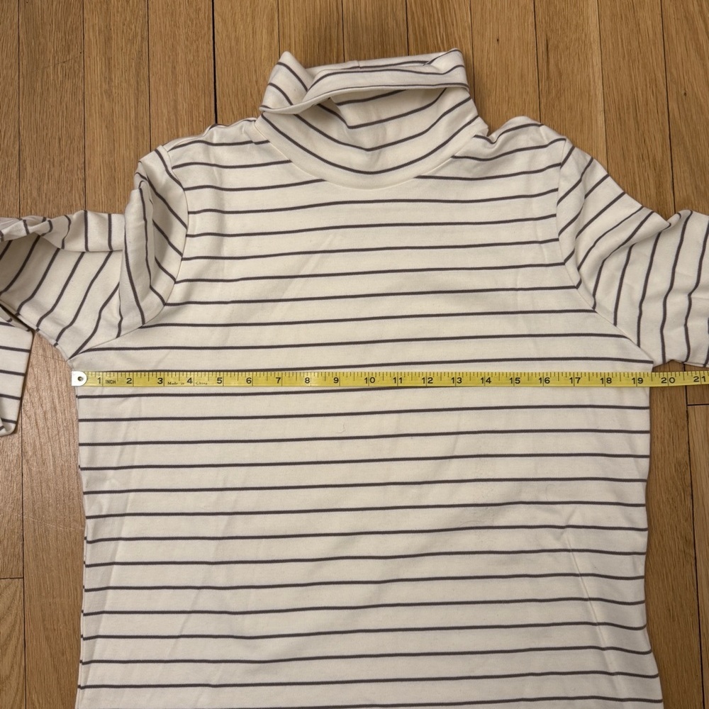 Lands' End Shirt Womens Cream Brown Striped Turtleneck Long Sleeve Stretch Sz M - Picture 6 of 7